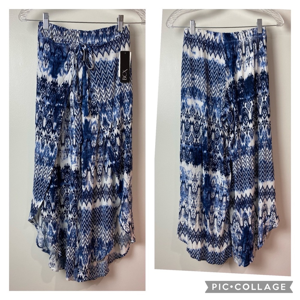 BCX Blue & White wide slit legged capri women's Sz XS pants New NWT